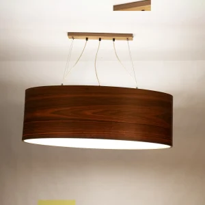 AURINKO Ceviz 70 cm ahşap tavan sarkıtı yanık ve aydınlatılmış görünümü