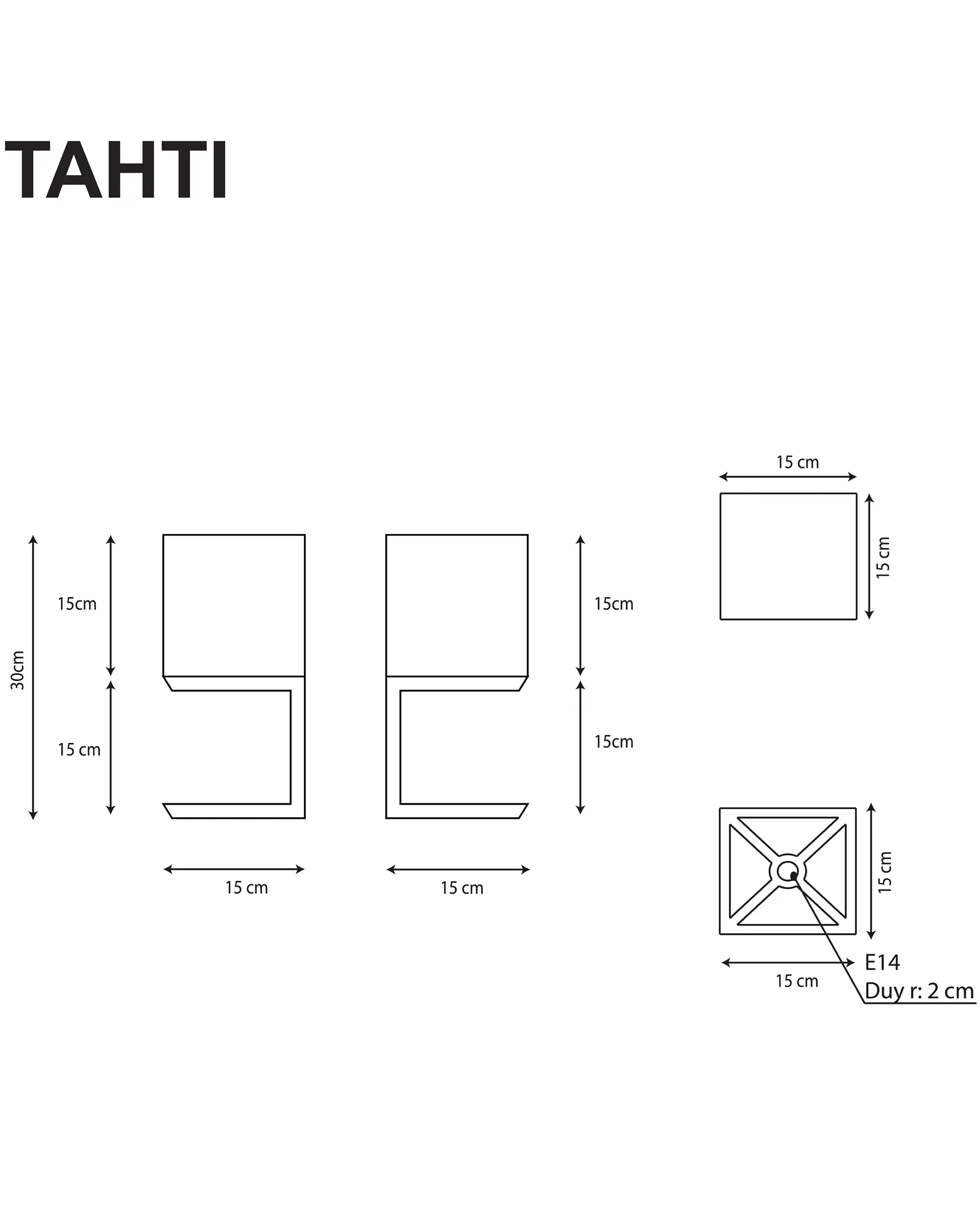 TAHTI Mazel 30 cm Ahsap Ayak ahşap masa lambası teknik ölçü çizimi