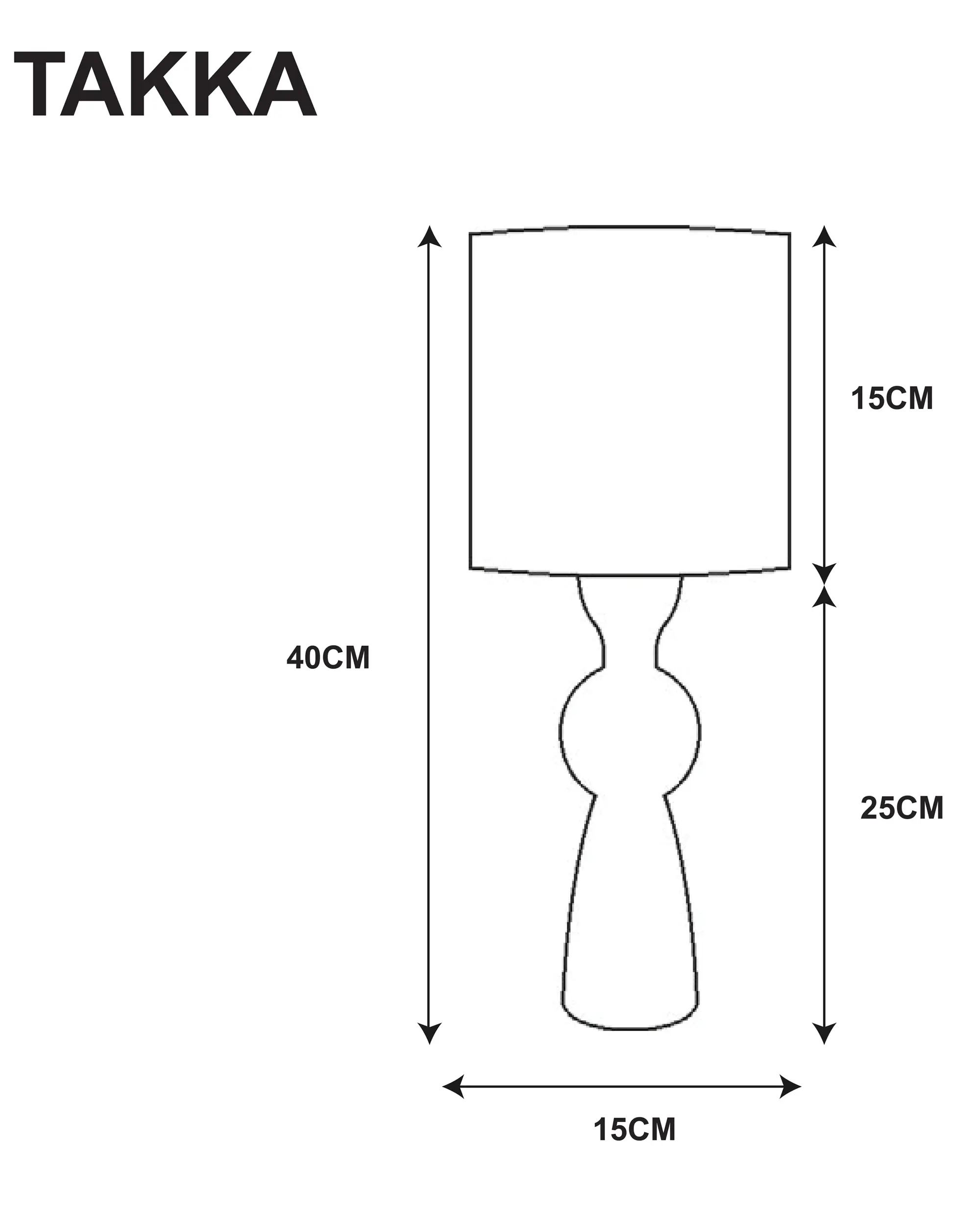 TAKKA Mazel 40 cm ahşap masa lambası teknik ölçü çizimi