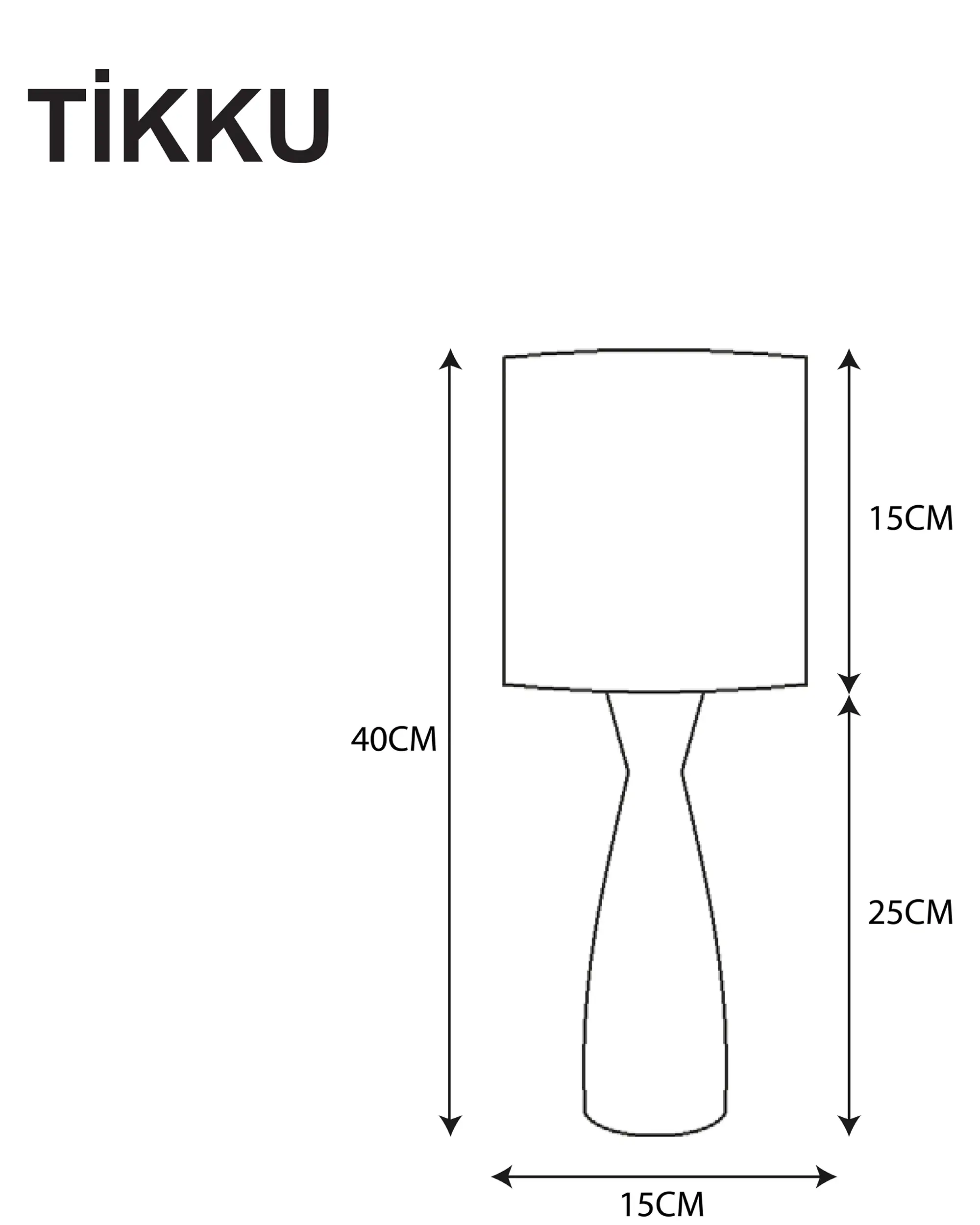 TIKKU Cam 40 cm ahşap masa lambası teknik ölçü çizimi