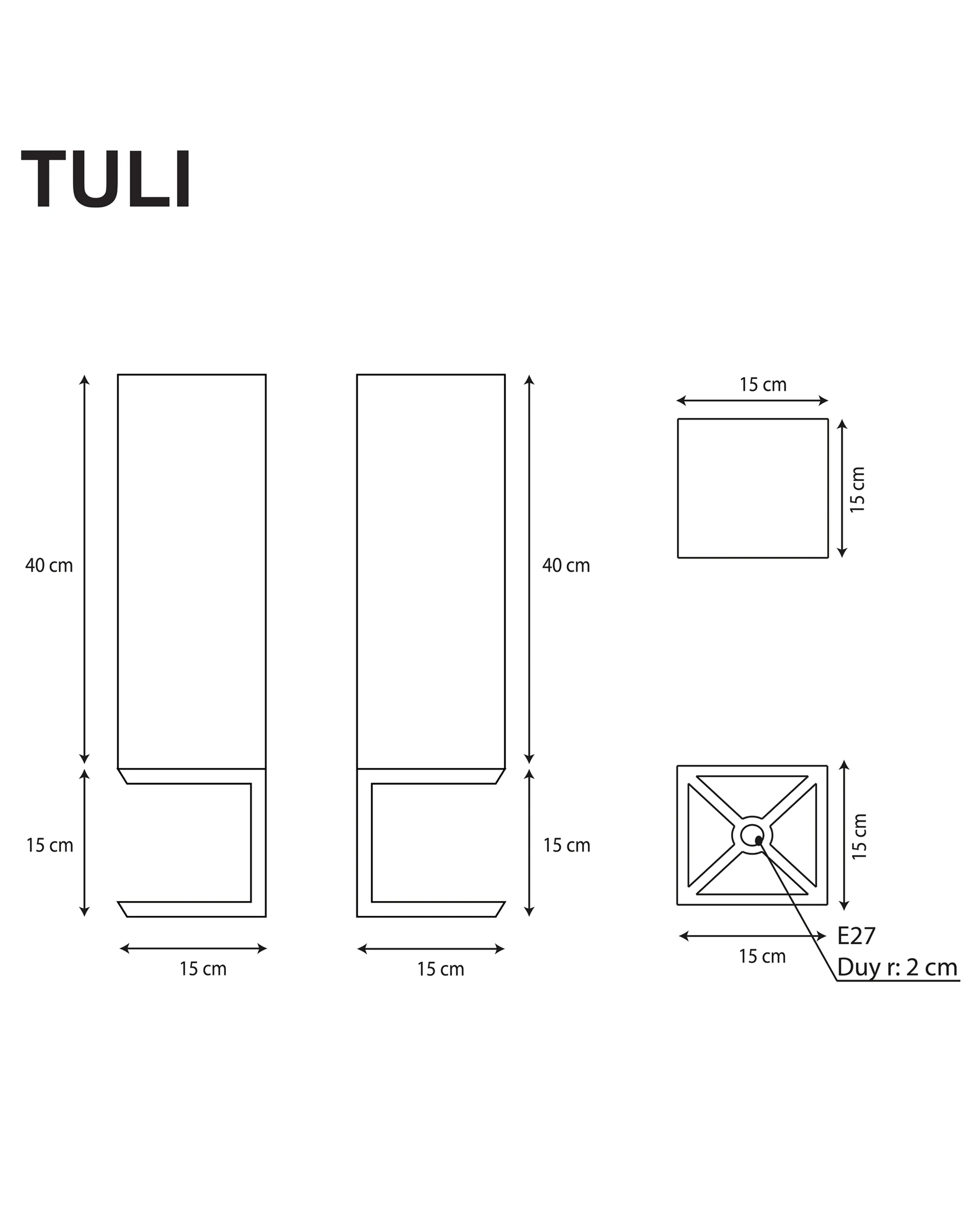 TULI Yapay Kök Metal Ayak ahşap masa lambası teknik ölçü çizimi