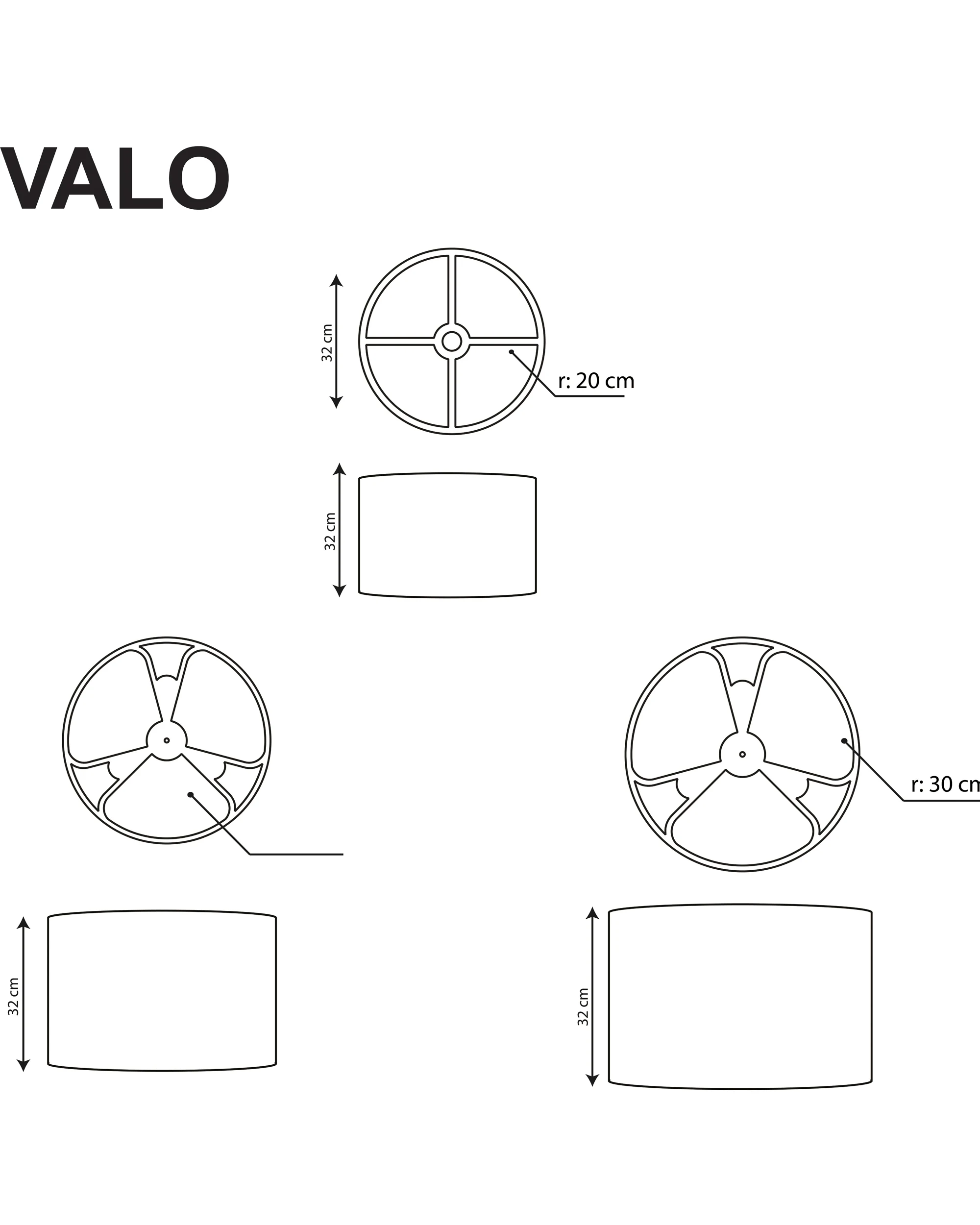 VALO Cam 40 cm ahşap tavan sarkıtı teknik ölçü çizimi